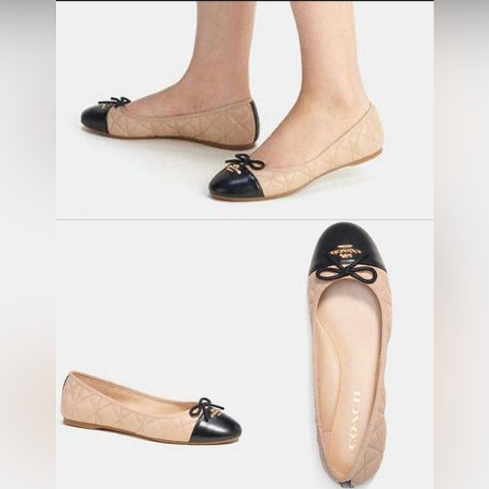 Coach Women's Tan and Black Ballet Flats - Picture 4 of 11